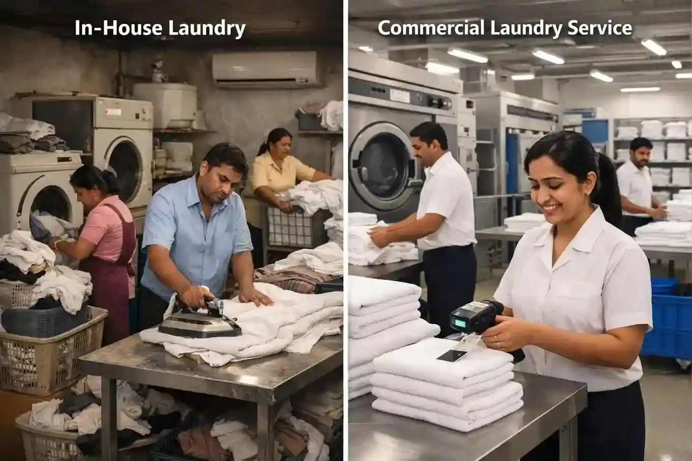 Comparison of commercial laundry services for hotels vs in-house laundry
